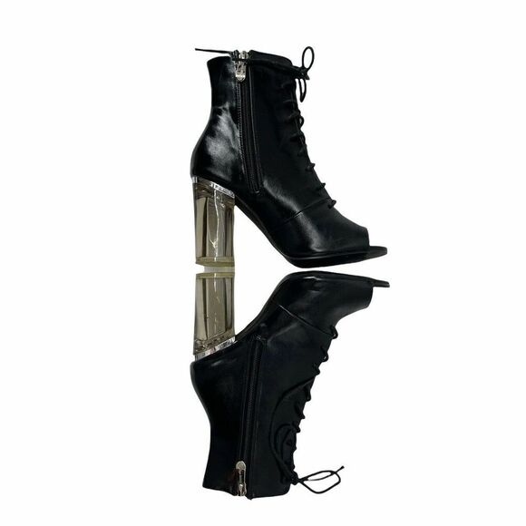 Cape Robbin Black Lace Up Victorian Open Toe Clear Chunky Heel Boots Shoe Size 6 - Picture 5 of 9